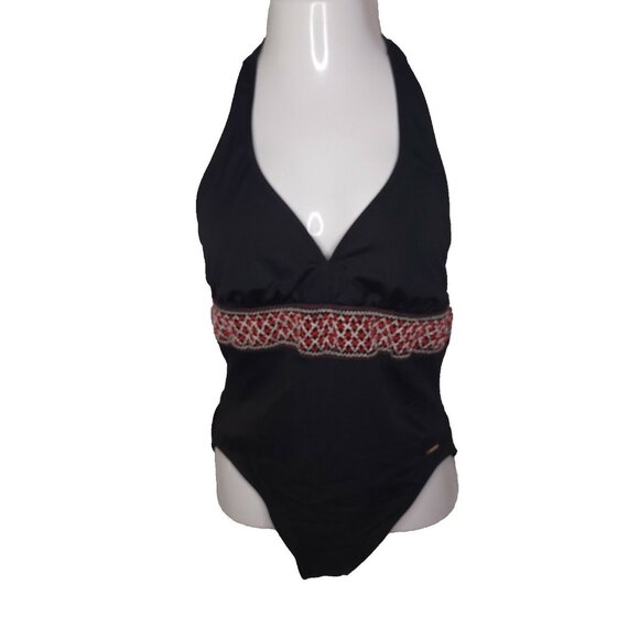 Liz Claiborne Swimsuit Plus Size 16W Black Empire Waist One-Piece Halter Tie - Picture 1 of 5